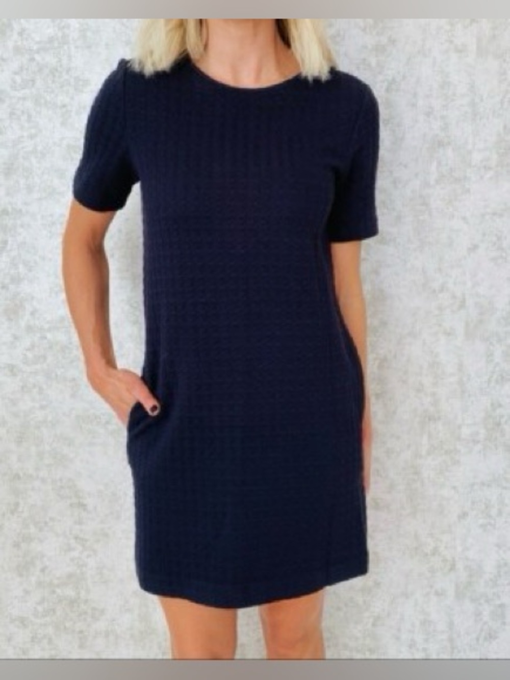 Theory Textured Short Sleeve Midi Dress - Broxin Dark Midnite Color